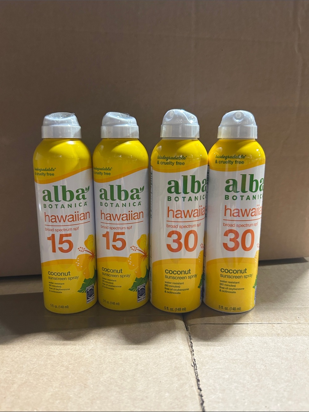 Alba Botanica Hawaiian Coconut Sunscreen Spray SPF 15 & 30, get 2 of each 4 tota